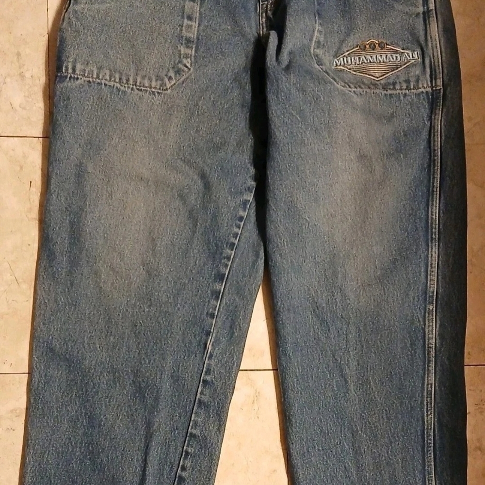 90s FUBU Muhammid Ali Embroidered Men's Relaxed Fit Blue Jeans Streetwear